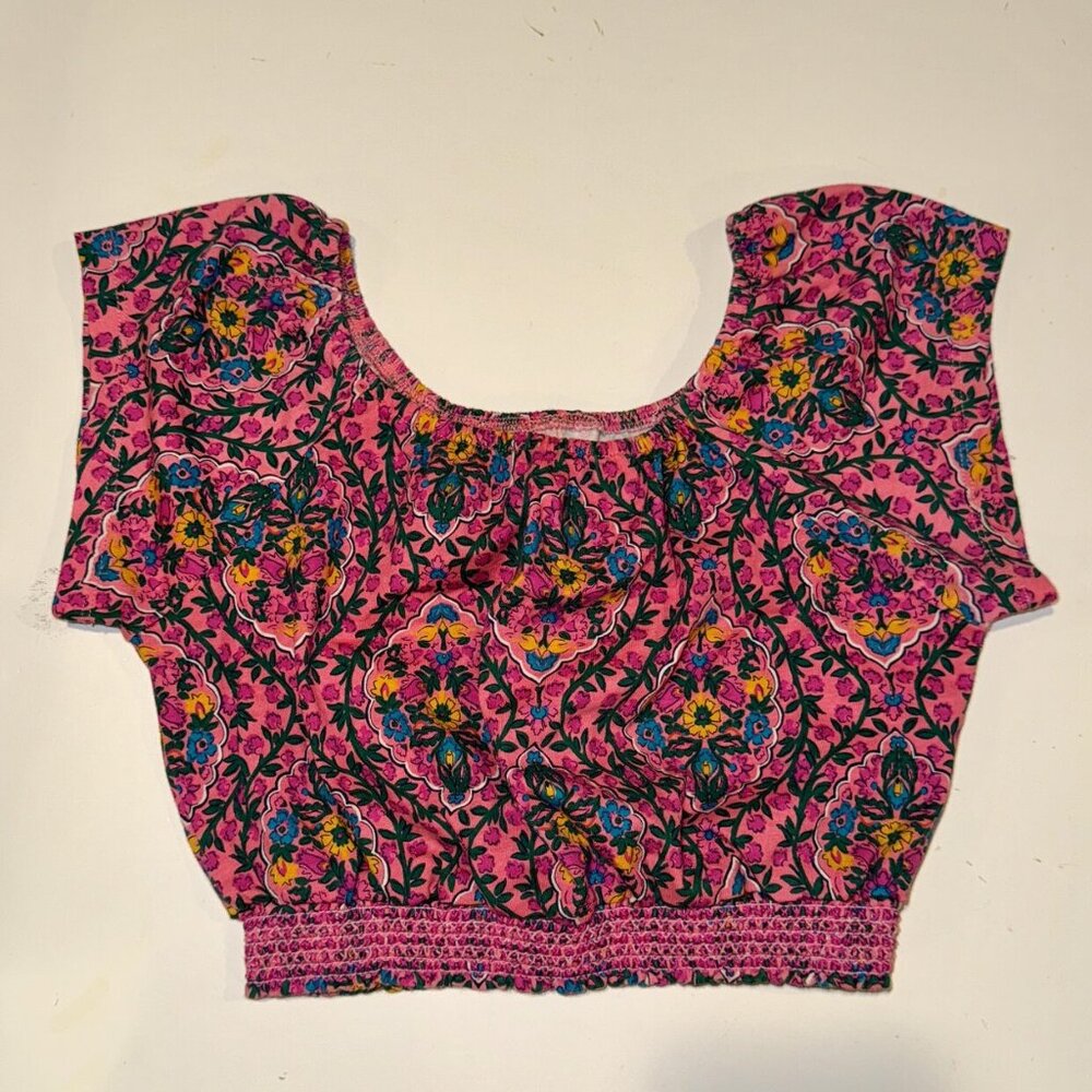 Mini Boden Crop Top Pink Bohemian Pattern